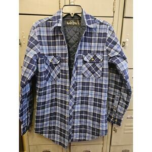 Vintage blue plaid flannel quilted lining men's button down shirt Size Small